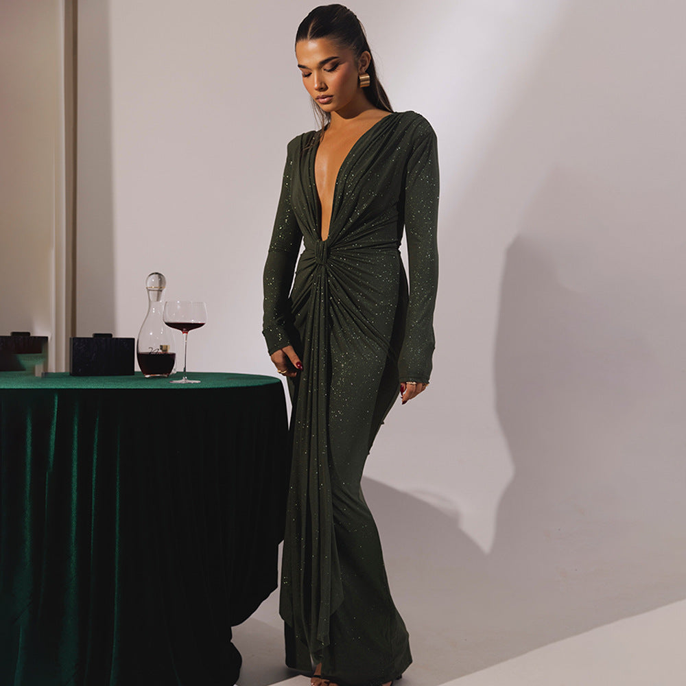 Loír Allure® - Premium Deep V-neck Ribbon Slit Dress
