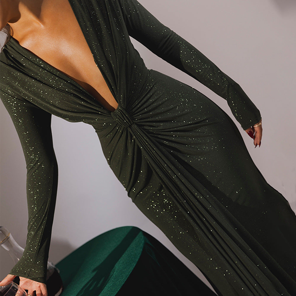 Loír Allure® - Premium Deep V-neck Ribbon Slit Dress