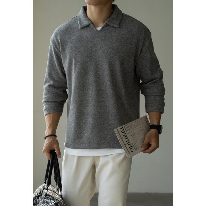 Old Money Style Woolen Sweater With Shoulder Sleeves And Small V-neck Polo Shirt