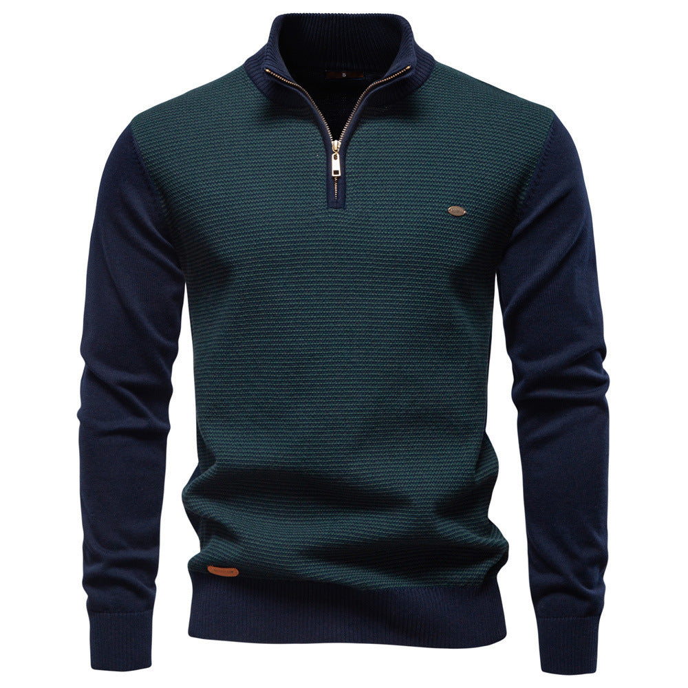 Men's Standing Collar Half Zipper Business Casual Cotton Sweater