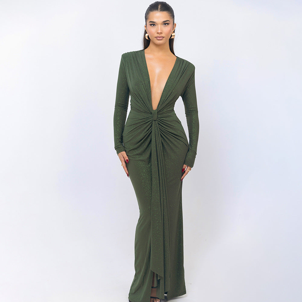 Loír Allure® - Premium Deep V-neck Ribbon Slit Dress