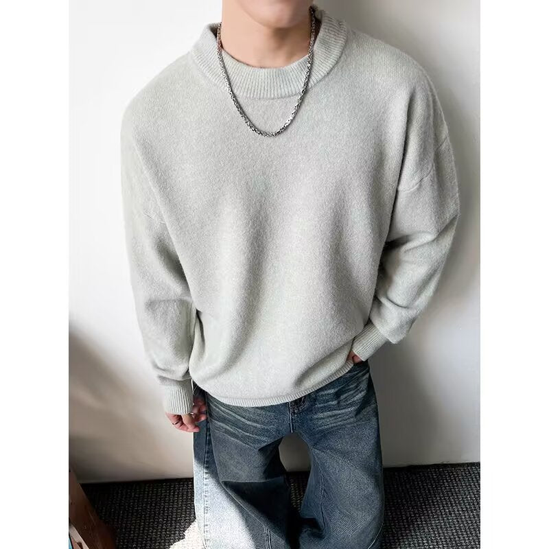 New Loose False Two Pieces Round Neck Sweater For Men