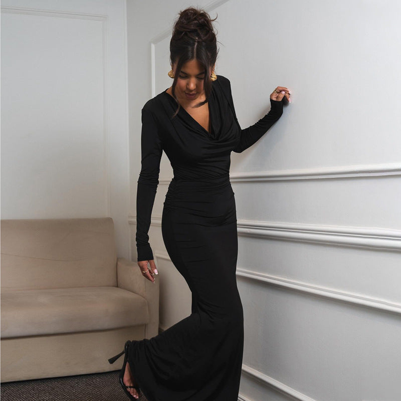 Loír Allure® - Premium Long Sleeve Pleated Sheath Dress