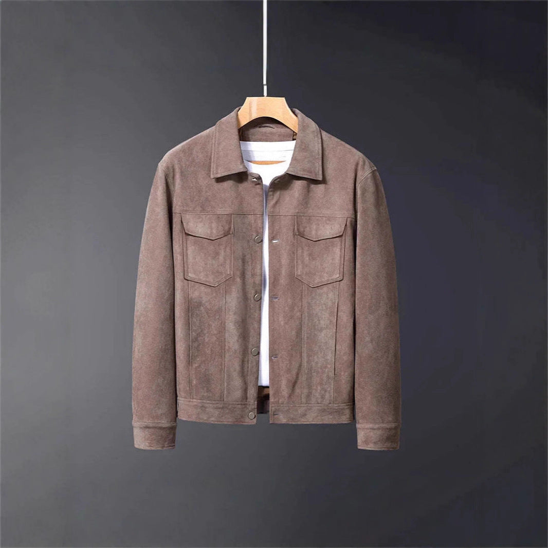 Deer Suede Men's Winter Lapel Work Jacket