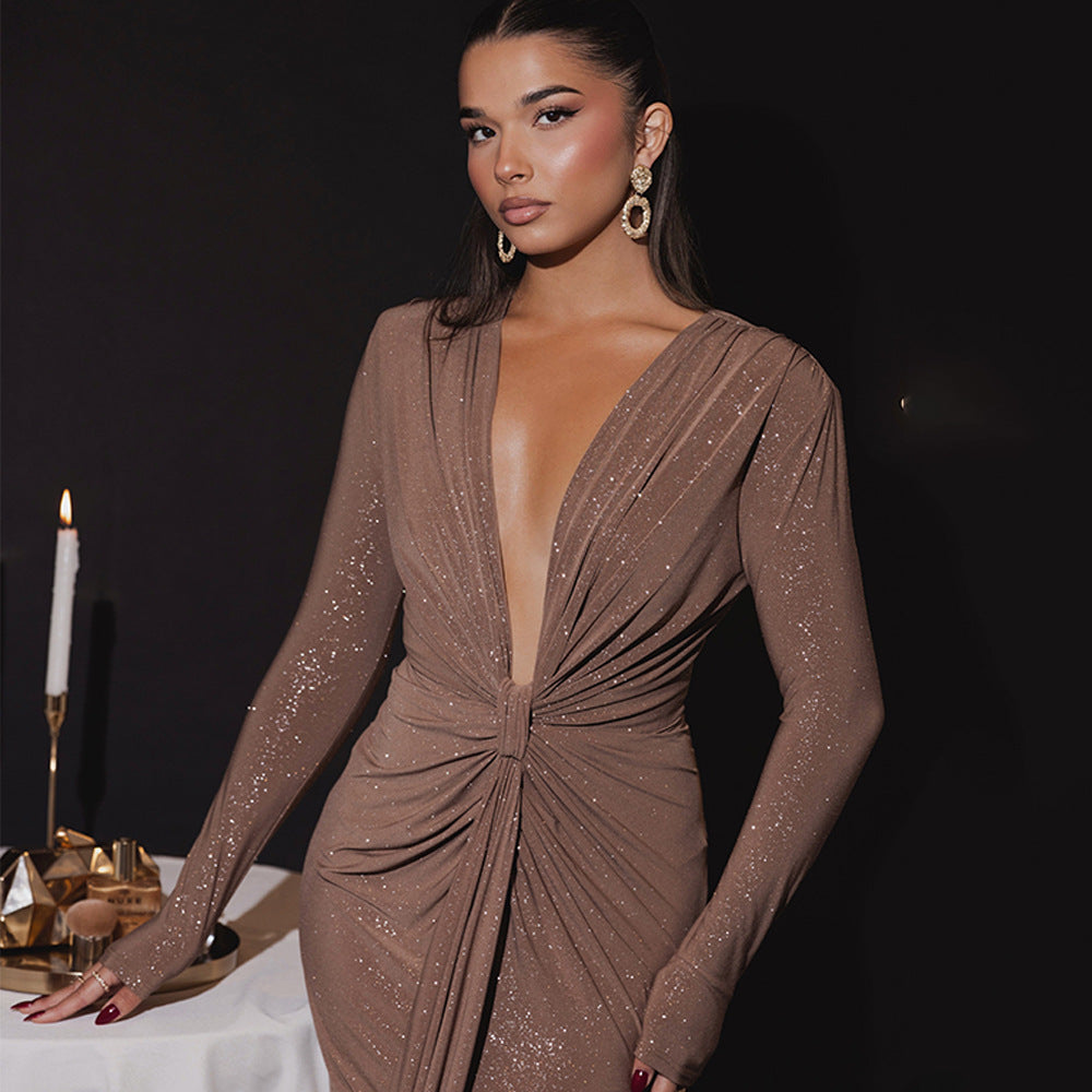 Loír Allure® - Premium Deep V-neck Ribbon Slit Dress