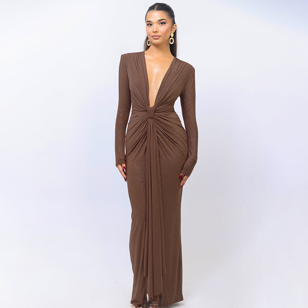 Loír Allure® - Premium Deep V-neck Ribbon Slit Dress