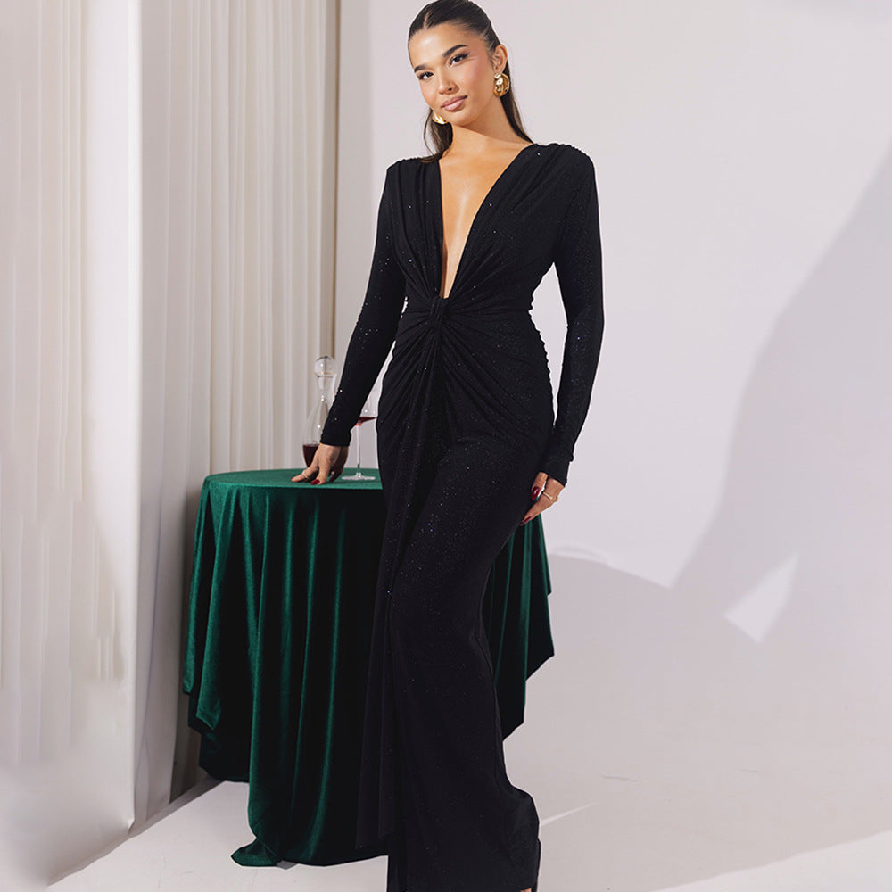 Loír Allure® - Premium Deep V-neck Ribbon Slit Dress