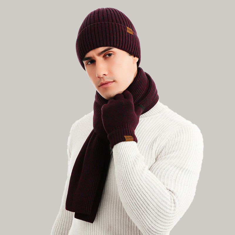 Thermal Knitting Hat Scarf And Gloves Three-piece Set