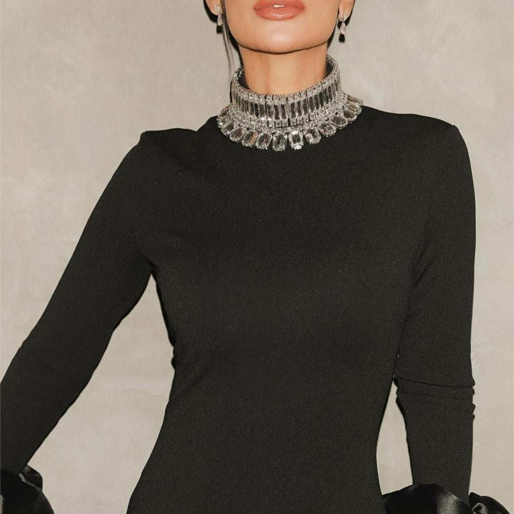 Loír Allure® - Premium Rhinestone Collar Black Dress