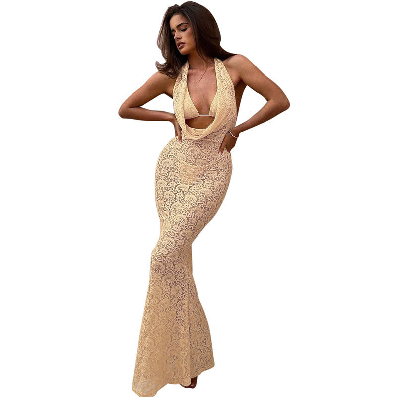 Lace-up V-neck Halter Dress