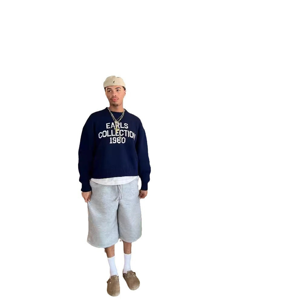 European And American Style Autumn And Winter Round Neck Long Sleeve Letters Brocade Sweater