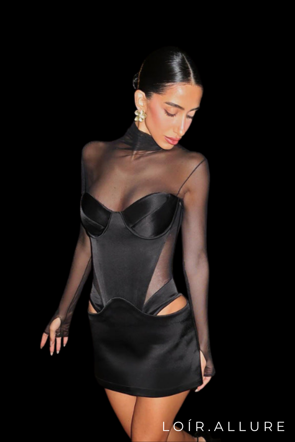 Loír Allure® - Mesh Turtleneck Sheath Dress