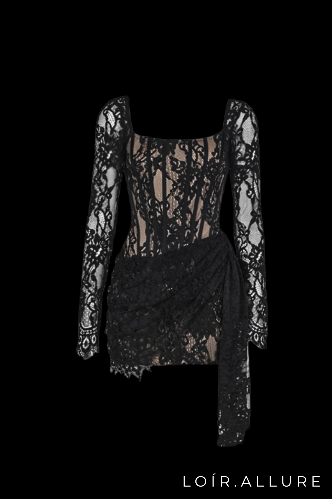 Loír Allure® - Premium Black Embossed High-Waist Dress