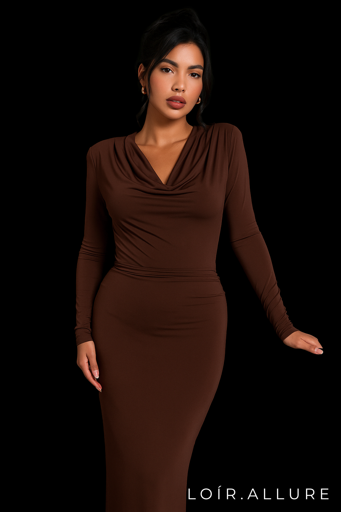 Loír Allure® - Premium Long Sleeve Pleated Sheath Dress
