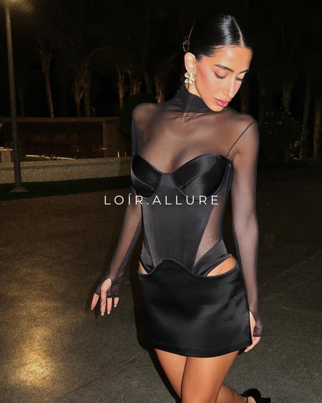 Loír Allure® - Mesh Turtleneck Sheath Dress