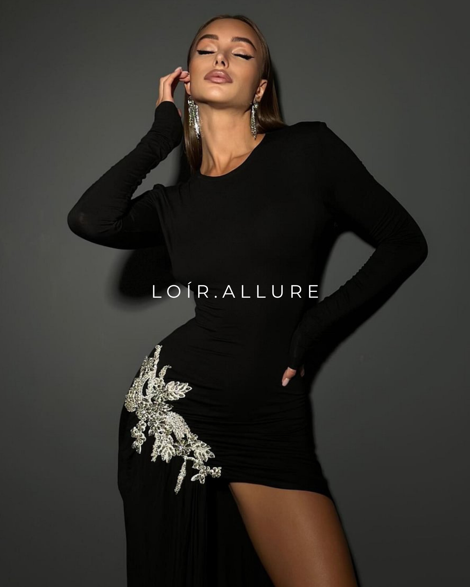 Loír Allure® - Black Rhinestone Flower Dress