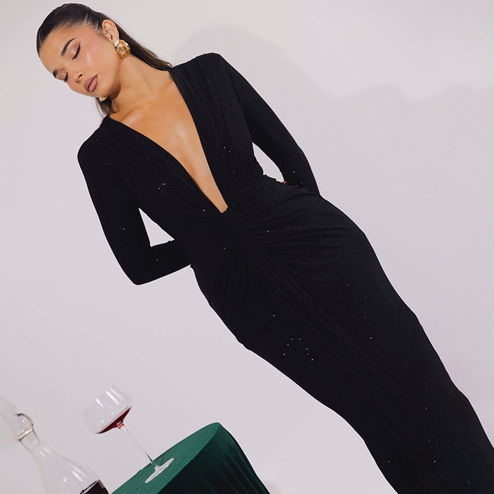 Loír Allure® - Premium Deep V-neck Ribbon Slit Dress