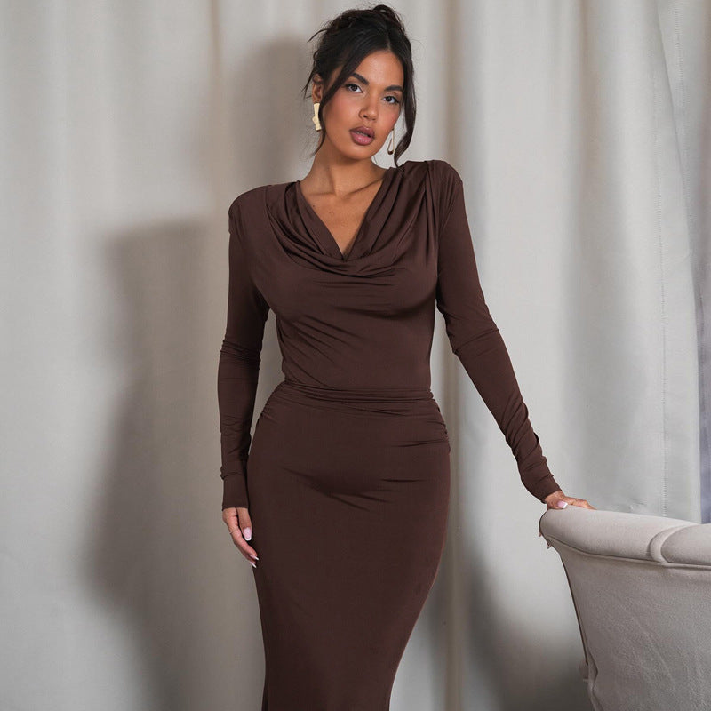 Loír Allure® - Premium Long Sleeve Pleated Sheath Dress