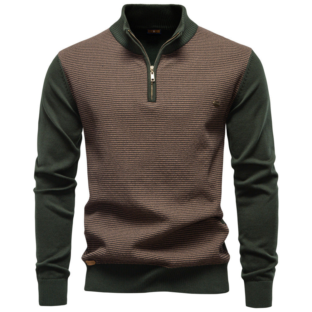 Men's Standing Collar Half Zipper Business Casual Cotton Sweater
