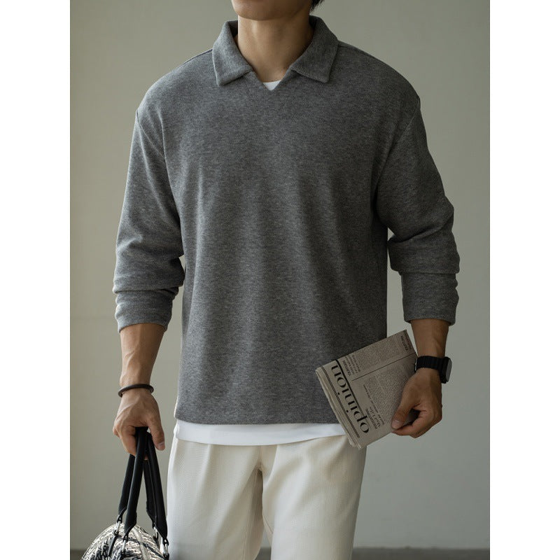 Old Money Style Woolen Sweater With Shoulder Sleeves And Small V-neck Polo Shirt