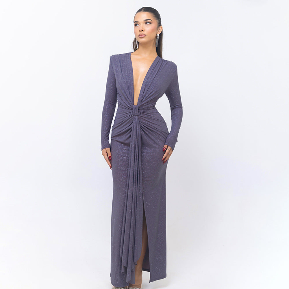 Loír Allure® - Premium Deep V-neck Ribbon Slit Dress