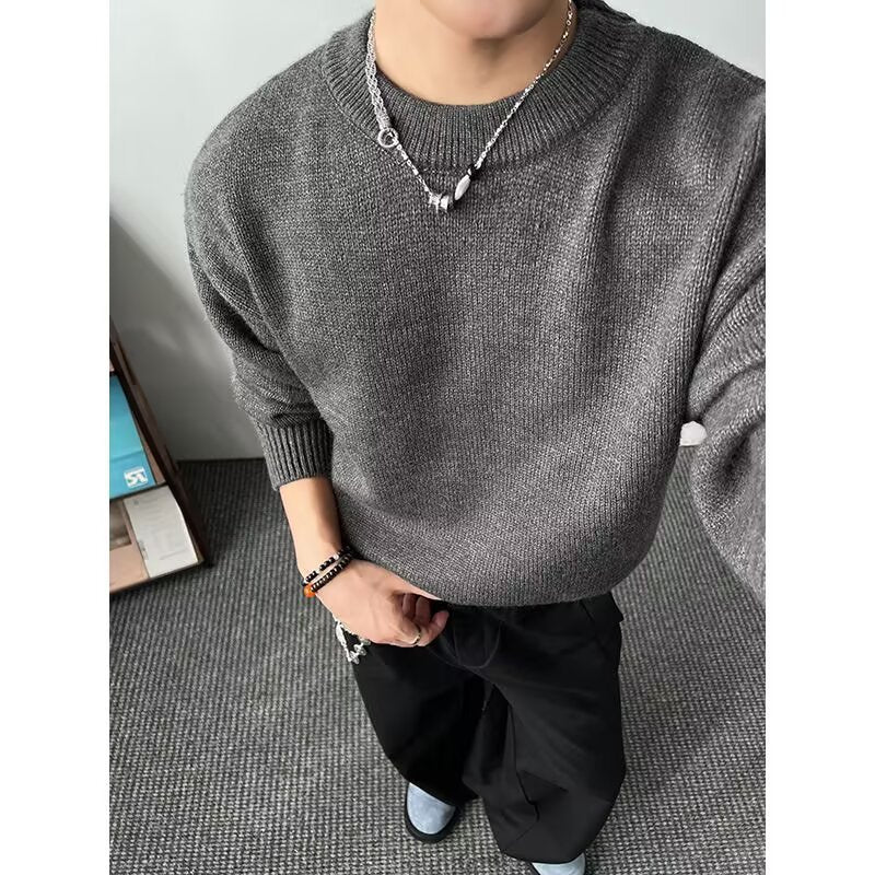 New Loose False Two Pieces Round Neck Sweater For Men